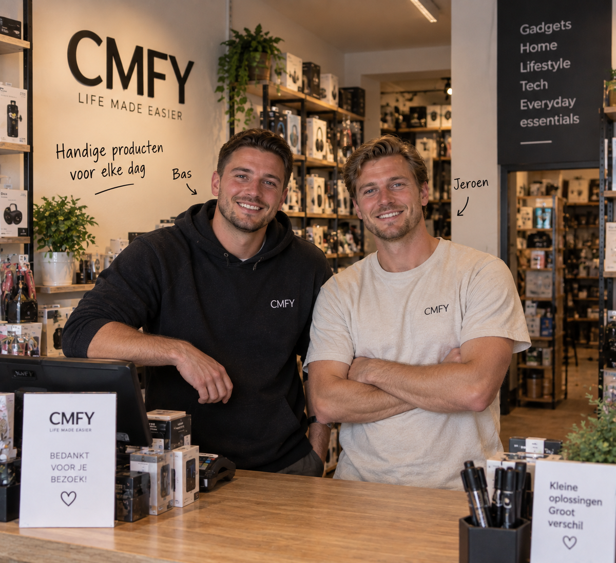 Bas en Jeroen in de CMFY Amsterdam-winkel
